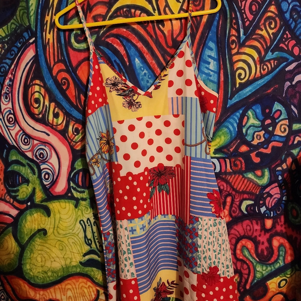 Colorful Patchwork Spaghetti Strap Dress - Picture 1 of 2